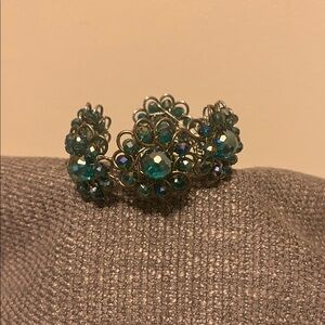 Absolutely Gorgeous Crystal Teal, Blue And Green Floral Open Cuff Bracelet